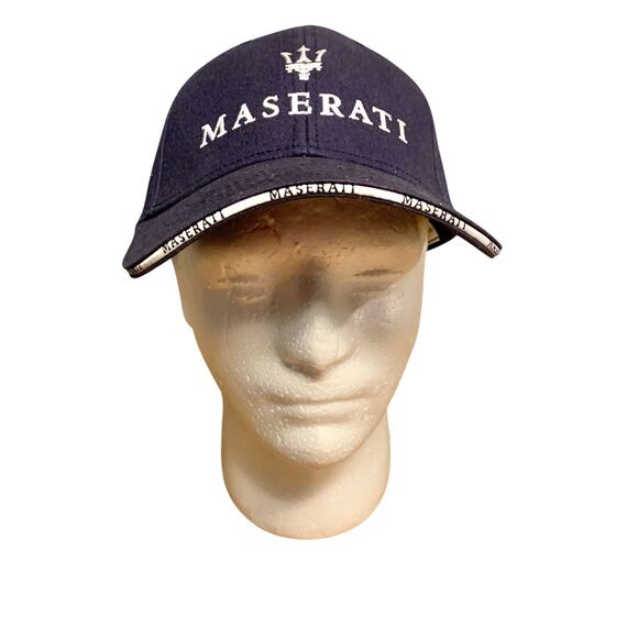 Maserati Logo Hat Navy Blue Embroidered Strapback Baseball Cap Adjustable Clasp - Picture 1 of 10